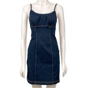 Juniors Denim Dress Spaghetti Strap Dark Wash Form Fitting Vintage 90s G.A.S Co